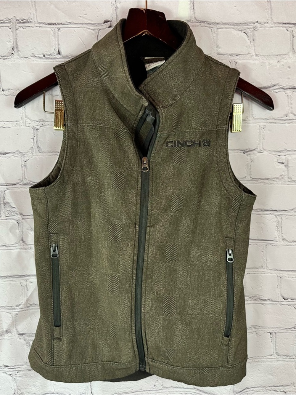 Cinch vest Jacket Embroidered logo fleece lined boys sz M 10 western cowboy